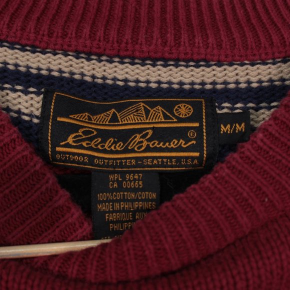 Vintage Eddie Bauer Sweater Men's Medium Red Long Sleeve Striped - Picture 6 of 12
